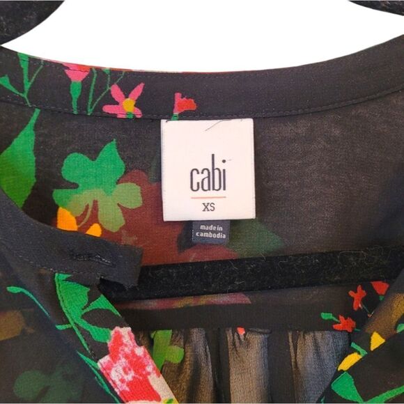 Cabi Black Floral Sheer Ruffle Blouse - Picture 3 of 5